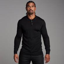 Load image into Gallery viewer, Father Sons Classic Black Knitted Long Sleeve Polo Shirt - FSH177