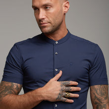 Load image into Gallery viewer, Father Sons Super Slim Stretch Classic Navy Grandad Collar Short Sleeve - FS182