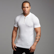Load image into Gallery viewer, Father Sons Classic White and Gold Zip Knitted Short Sleeve Polo Shirt - FSH175
