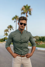 Load image into Gallery viewer, Father Sons Super Slim Stretch Classic Khaki Grandad Collar - FS296