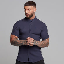 Load image into Gallery viewer, Father Sons Super Slim Stretch Ribbed Navy Short Sleeve - FS442