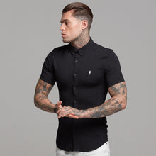 Load image into Gallery viewer, Father Sons Super Slim Stretch Ribbed Black Short Sleeve - FS407