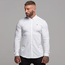 Load image into Gallery viewer, Father Sons Super Slim Stretch Classic White Panel Shirt (Burgundy embroidery) - FS316