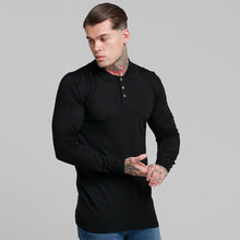 Load image into Gallery viewer, Father Sons Classic Black Knitted Long Sleeve Polo Shirt - FSH177