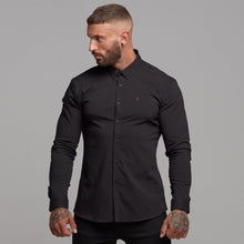 Load image into Gallery viewer, Father Sons Super Slim Ultra Stretch Black Shirt (Red embroidery) - FS354