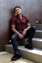 Load image into Gallery viewer, Father Sons Super Slim Stretch Burgundy & White Ditsy Print Short Sleeve FS189