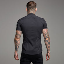 Load image into Gallery viewer, Father Sons Super Slim Stretch Classic Black Grandad Collar Short Sleeve - FS173
