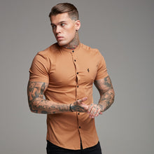 Load image into Gallery viewer, Father Sons Super Slim Stretch Classic Tan Grandad Collar Short Sleeve - FS287
