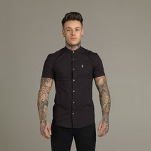 Load image into Gallery viewer, Father Sons Super Slim Stretch Classic Black Grandad Collar Short Sleeve - FS173
