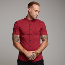 Load image into Gallery viewer, Father Sons Super Slim Stretch Classic Oxblood Grandad Collar Short Sleeve - FS292
