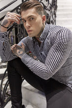 Load image into Gallery viewer, Father Sons Super Slim Stretch Black &amp; White Stripe Drip Print Long Sleeve - FS677
