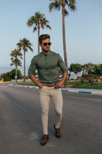 Load image into Gallery viewer, Father Sons Super Slim Stretch Classic Khaki Grandad Collar - FS296
