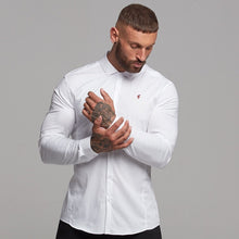 Load image into Gallery viewer, Father Sons Super Slim Stretch Classic White Panel Shirt (Burgundy embroidery) - FS316
