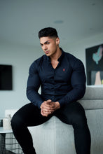 Load image into Gallery viewer, Father Sons Super Slim Stretch Navy &amp; Red Ditsy Print Long Sleeve (Red Embroidery) - FS092R
