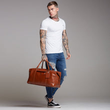 Load image into Gallery viewer, Father Sons Tan Leather Holdall Weekender Bag - FSH202
